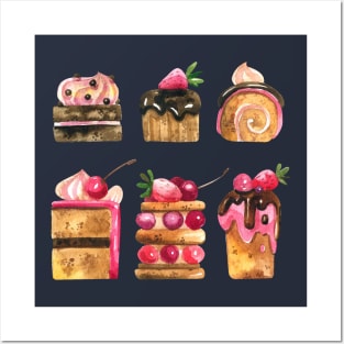 Delicious Watercolor desserts Posters and Art